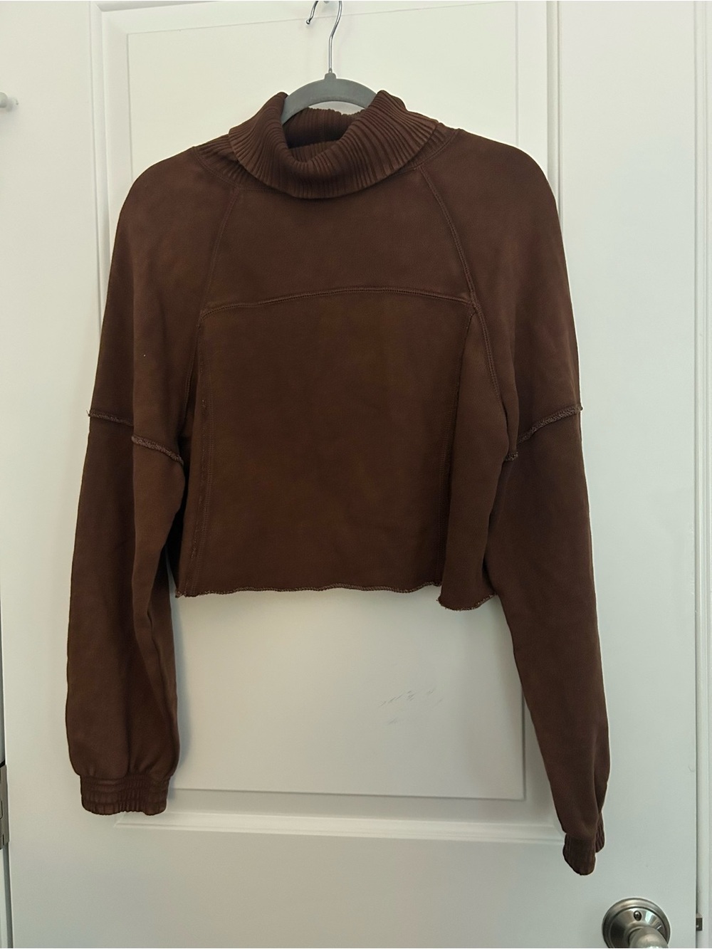 Aerie Brown Cropped Oversized Turtleneck Sweatshirt